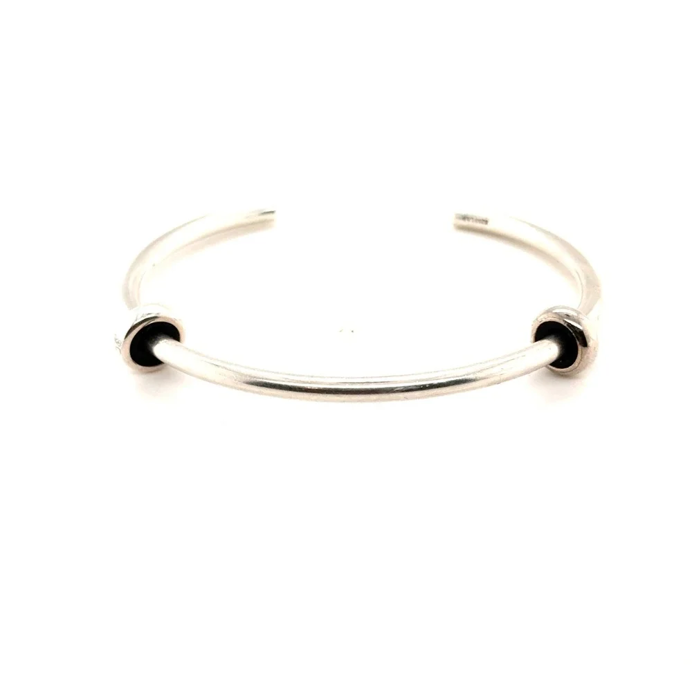 Trollbeads Sterling Silver Bangle Bracelet with 2 Stopper Beads 925 LAA